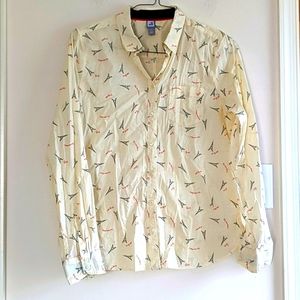 Paris Print Button-Down Blouse | Eiffel Tower | French Chic | Size Large